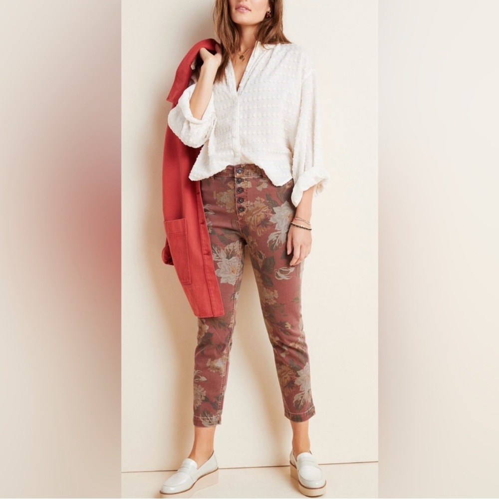 Anthropologie Pilcro Floral Printed Slim Straight Pants Jeans Size 28